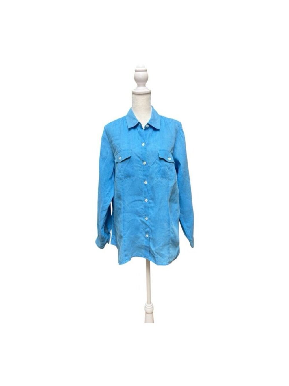 J. Jill 100% Linen Button Front Shirt Turquoise Blue Long Sleeve Medium